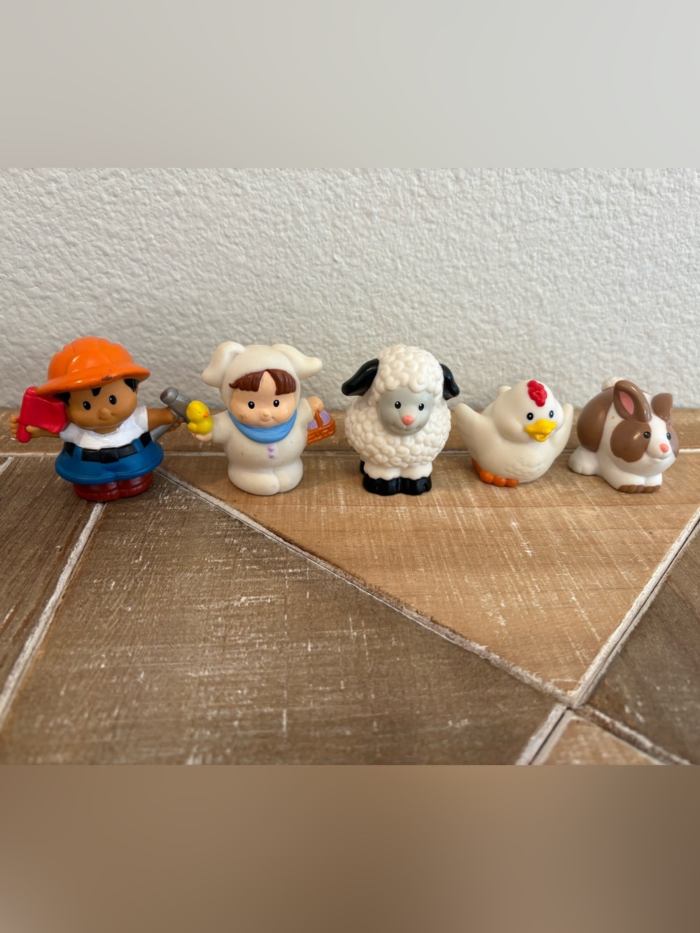 Little People Lot 5 Set Bunny Costume, Construction Worker, Sheep, Chick, Rabbit
